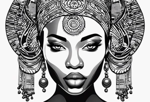 African woman shape only head with adinkra sign minimalist tattoo idea
