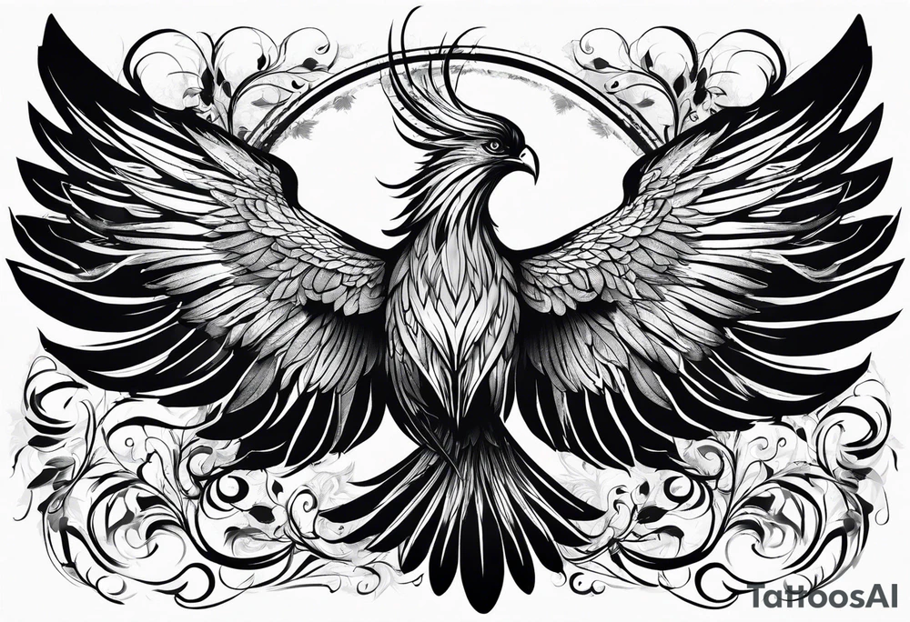 Phoenix with ink, horizontal flying tattoo idea