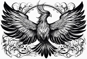 Phoenix with ink, horizontal flying tattoo idea