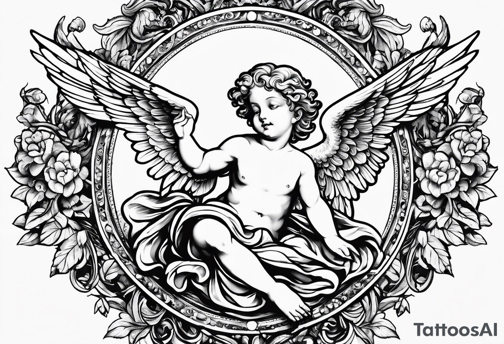 Flying Cherub renaissance style tattoo idea