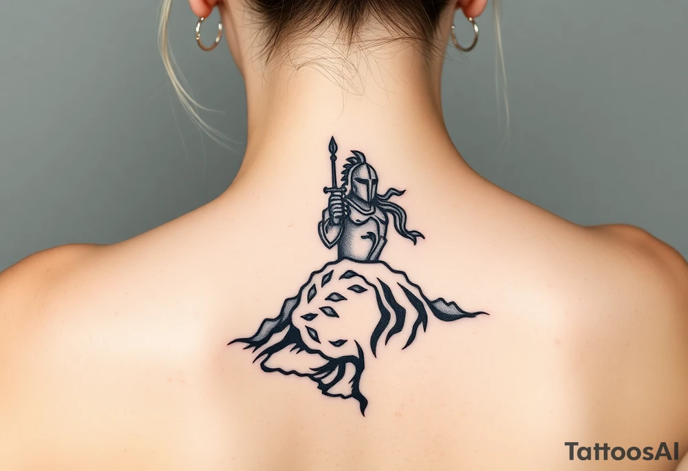 3d Powerful knight on the hillside tattoo idea