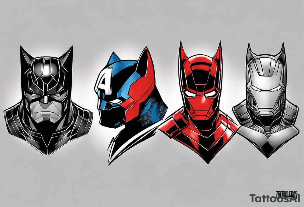 I want to change Avengers Team characters with animals. Hulk will be Badger, Thor will be Alpha Grey Wolf, Captain America will be Bull, Iron Man will be Canary, Black Widow will be Axolotl, Hawk Eye will be Sudan Plated Lizard and Nick Fury will be Cat. tattoo idea