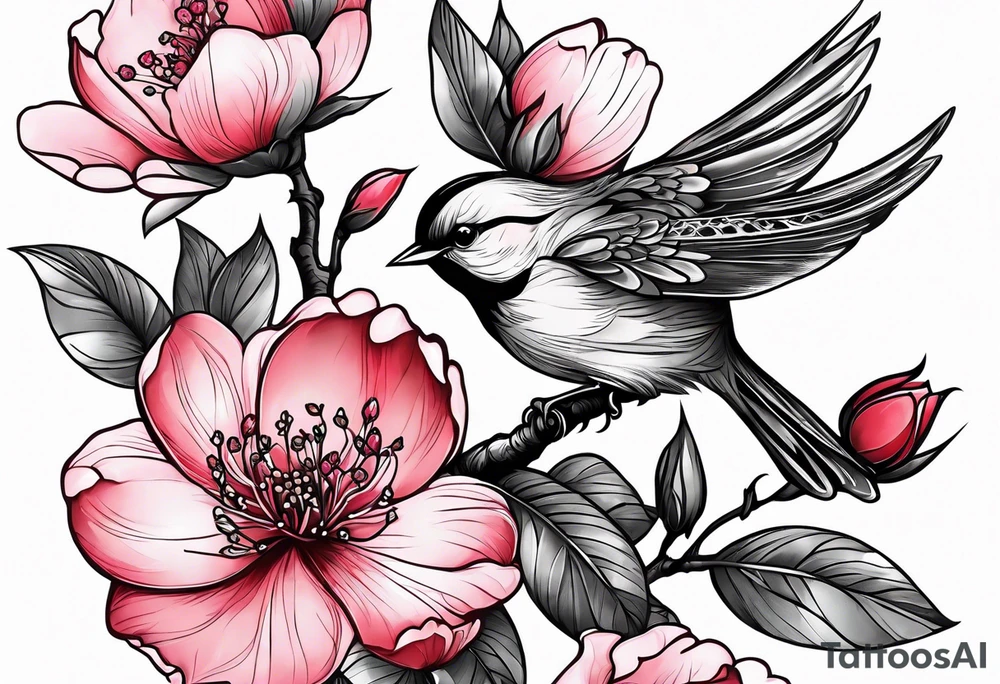 Japanese cherry blossom with birds, butterflies and rose on the forearm tattoo idea