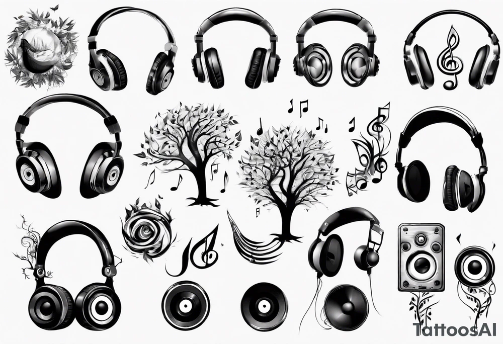 music speaker note tree headphones tattoo idea