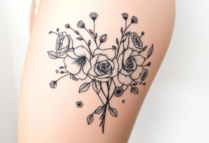 vintage bouquet of wild roses and meadow flowers with morning dew tattoo idea