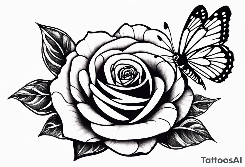 a rose with a snake wandering around it and a small butterfly resting on it tattoo idea