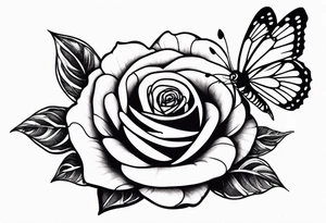 a rose with a snake wandering around it and a small butterfly resting on it tattoo idea