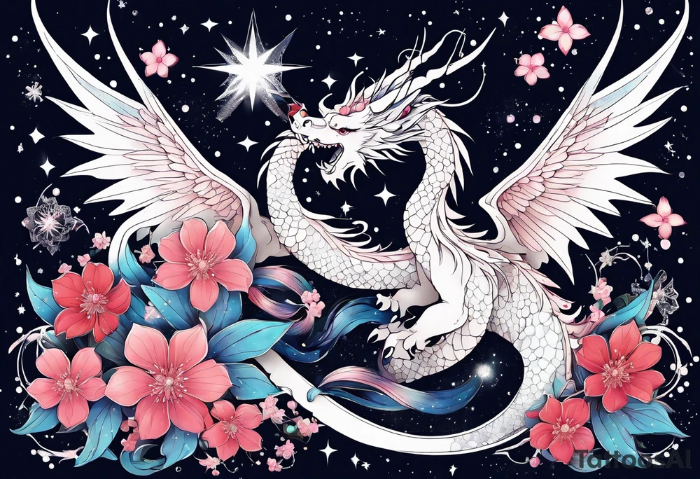 Constellation, wing , snow , cross , dragon female japan kawaii , flower tattoo idea