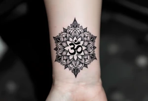 sacred flower of life with om in the middle tattoo idea
