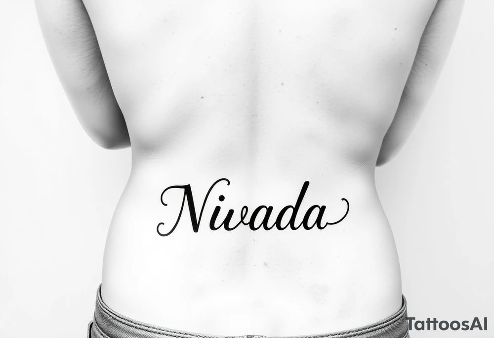 a woman's waist with the word "Nwada" written on her waist tattoo idea