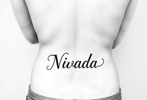 a woman's waist with the word "Nwada" written on her waist tattoo idea