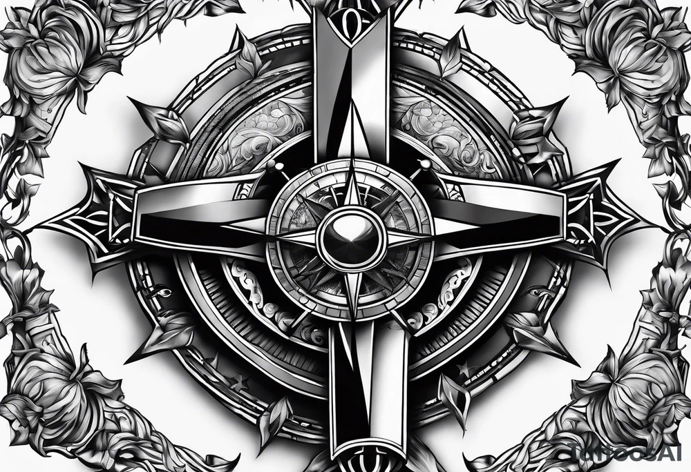 PTSD with ribbons, compass and cross sleeve tattoo idea PTSD with ribbons, compass and cross sleeve tattoo idea