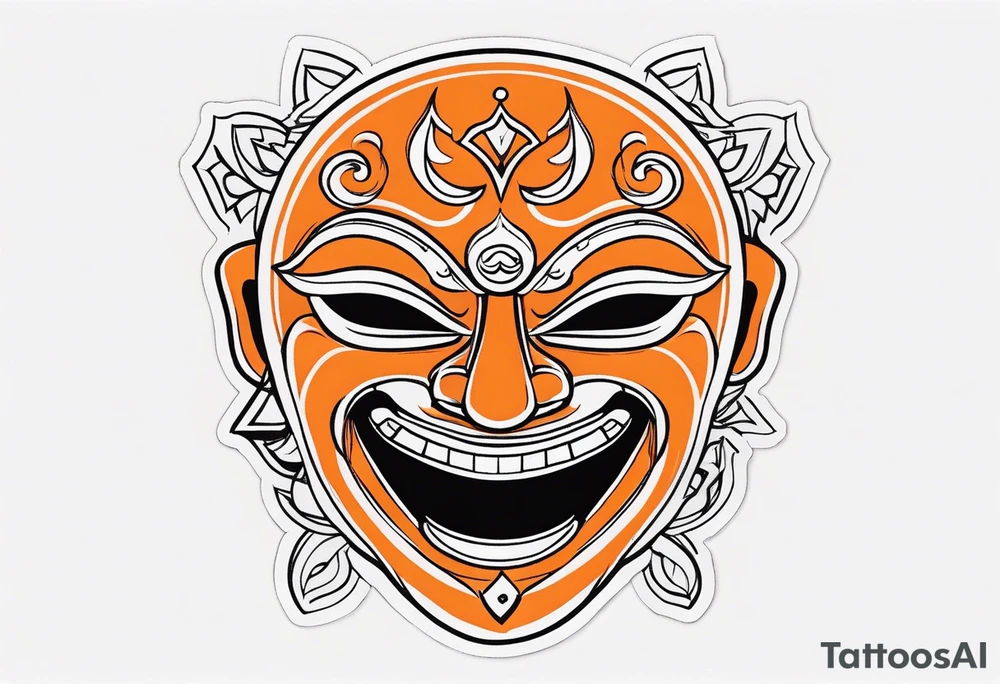 Laughing mask that is orange and black tattoo idea