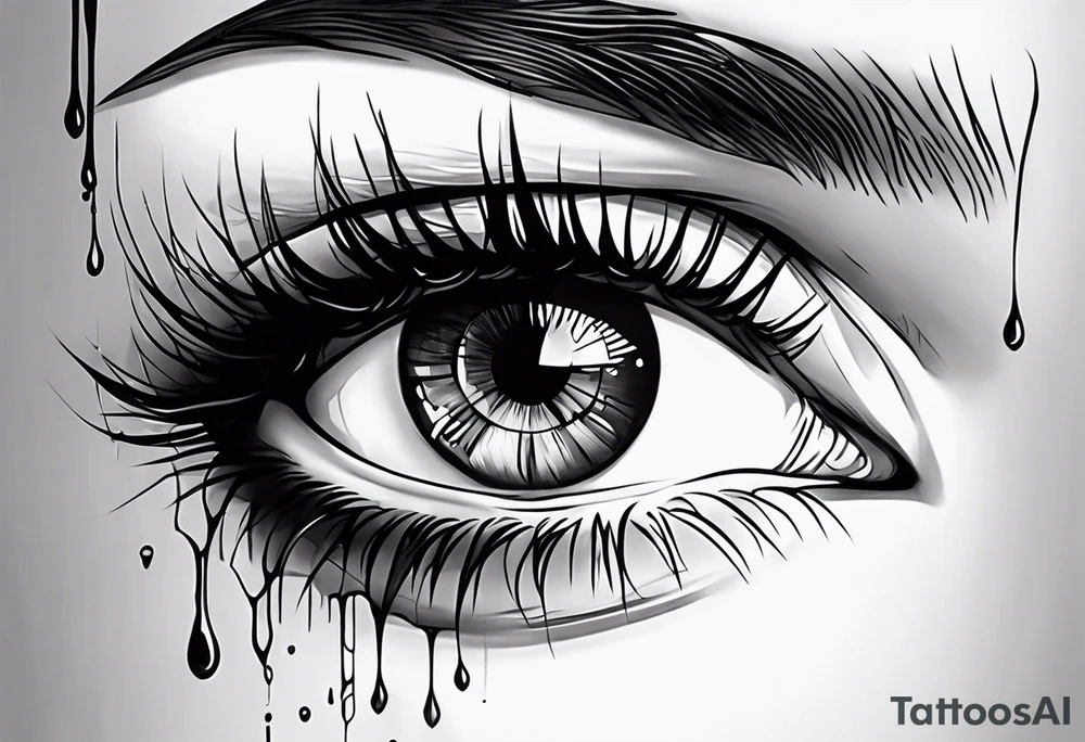 Realistic eye crying tears of tragedy death and betrayal tattoo idea