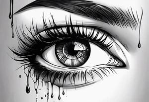 Realistic eye crying tears of tragedy death and betrayal tattoo idea