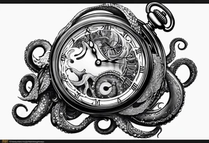 pocket watch wrapped under an aggressive octopus, sideways tattoo idea