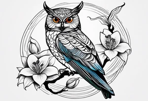 Owl, hummingbird, loon, lily tattoo idea