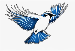 Strong blue jay bird in flight head down tattoo idea