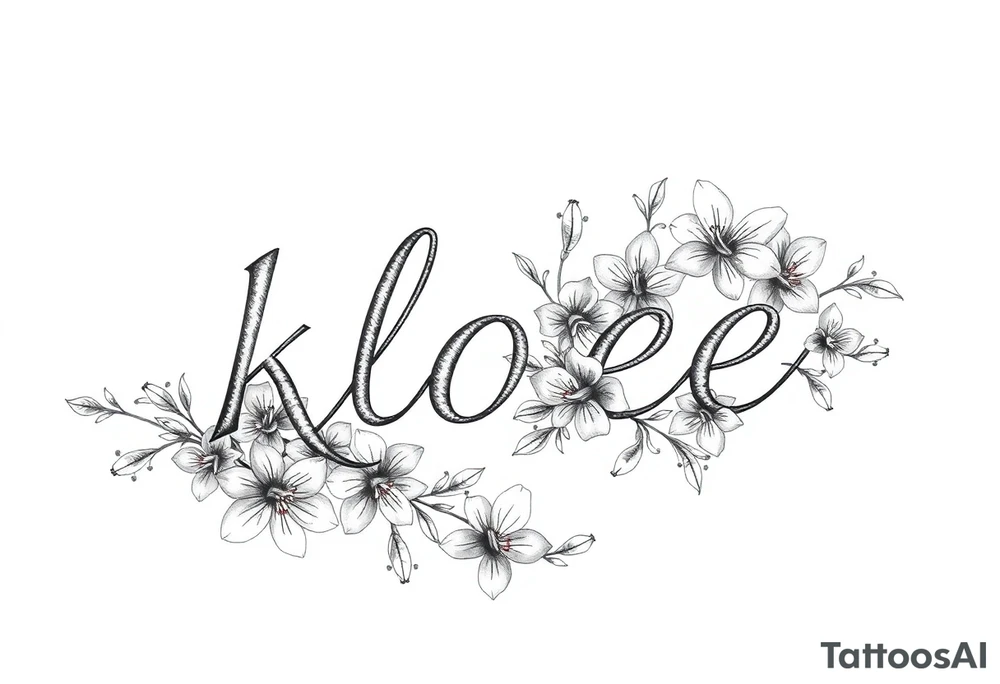 the name kloee surrounded by floral Lillie's in or around name tattoo idea