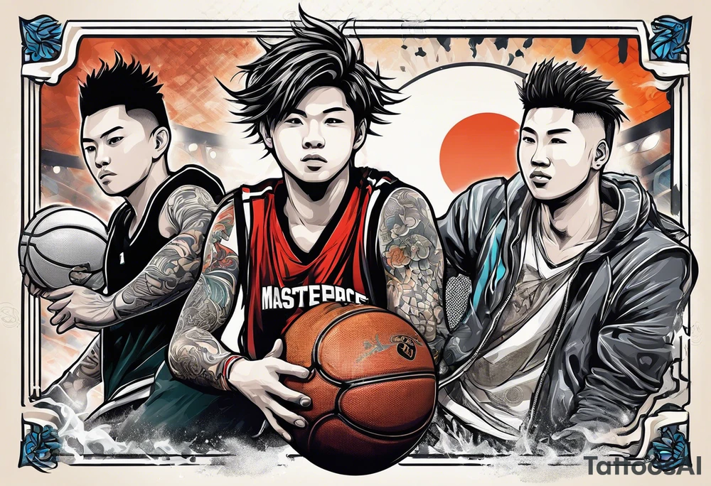 Two boys selling basketball and football cards tattoo idea