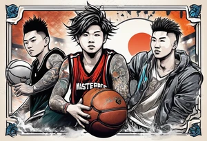 Two boys selling basketball and football cards tattoo idea