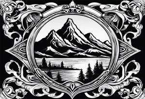 A flaming shield adorned with a mountain tattoo idea