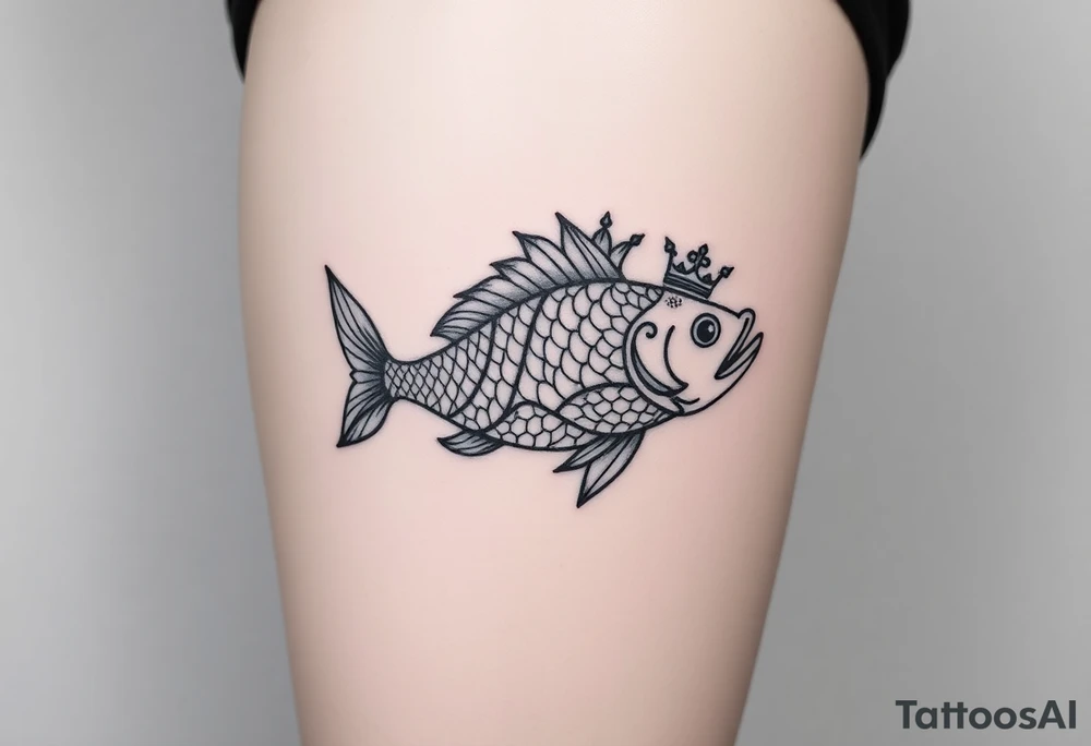 majestic fish with a crown tattoo idea
