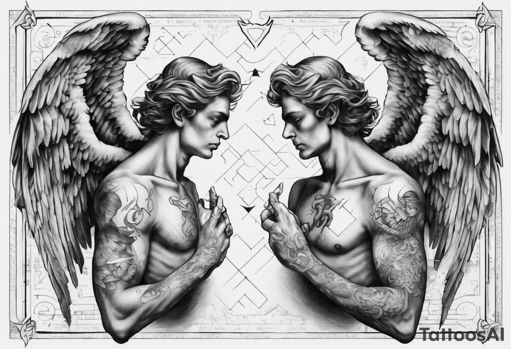 Two angels as brothers hidden in code tattoo idea