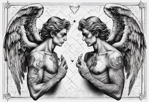 Two angels as brothers hidden in code tattoo idea