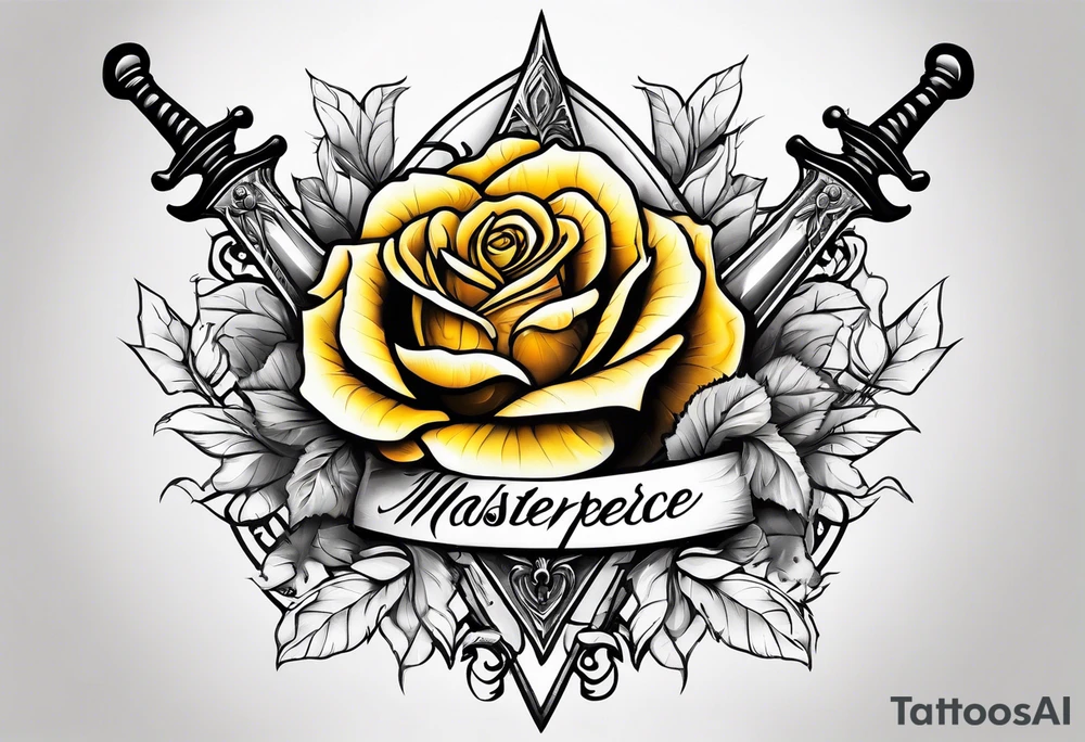 yellow roses and sword tattoo idea