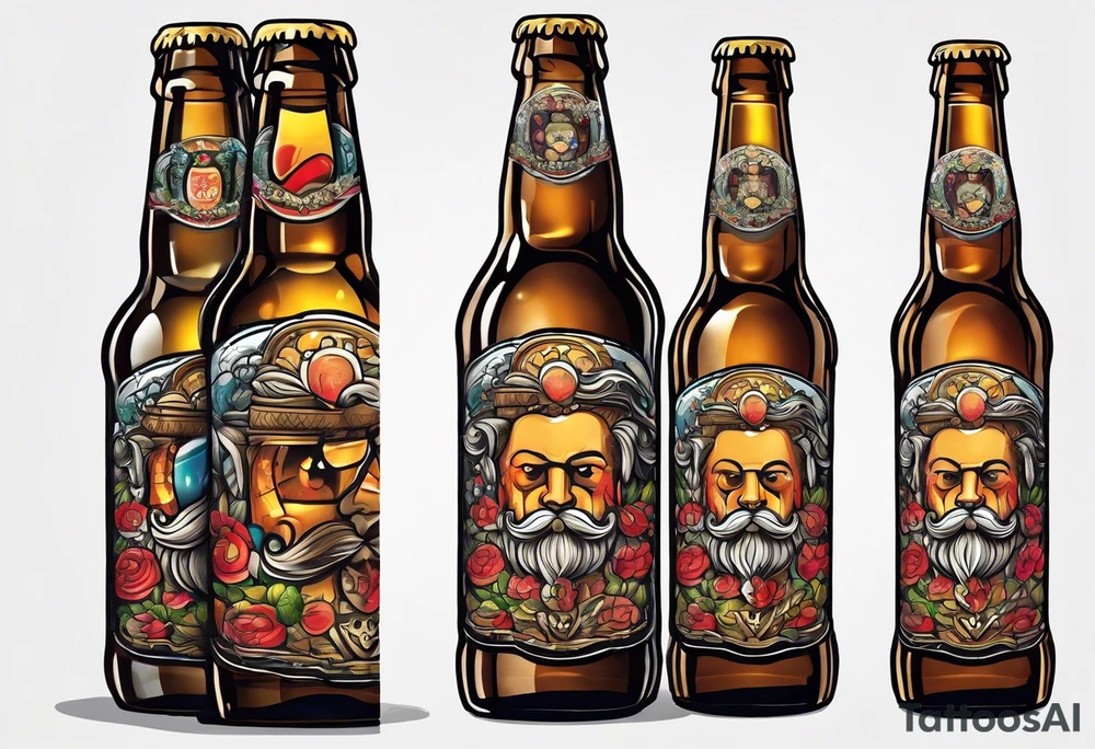 A bottle of beer with a sad face tattoo idea