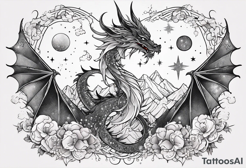Constellation, wing , snow , cross , dragon japan kawaii tattoo idea