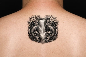 Cherry blossoms, waterfall, koi tattoo idea