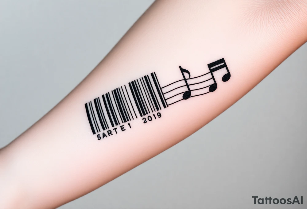 A barcode that transforms into musical notes, representing the harmony of a couple’s love story tattoo idea