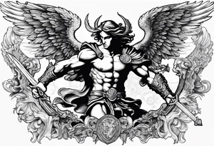 St Michael fighting the devil. Angels and demons are fighting in the background tattoo idea