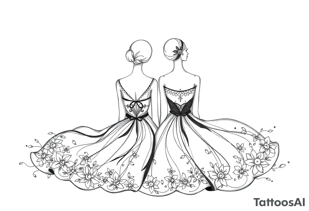 Two girls with dress sitting next tattoo idea