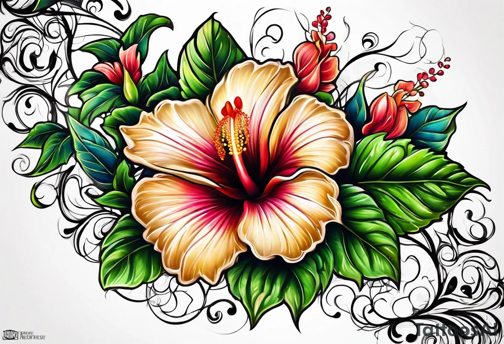 Vines With Hibiscus Flower tattoo idea