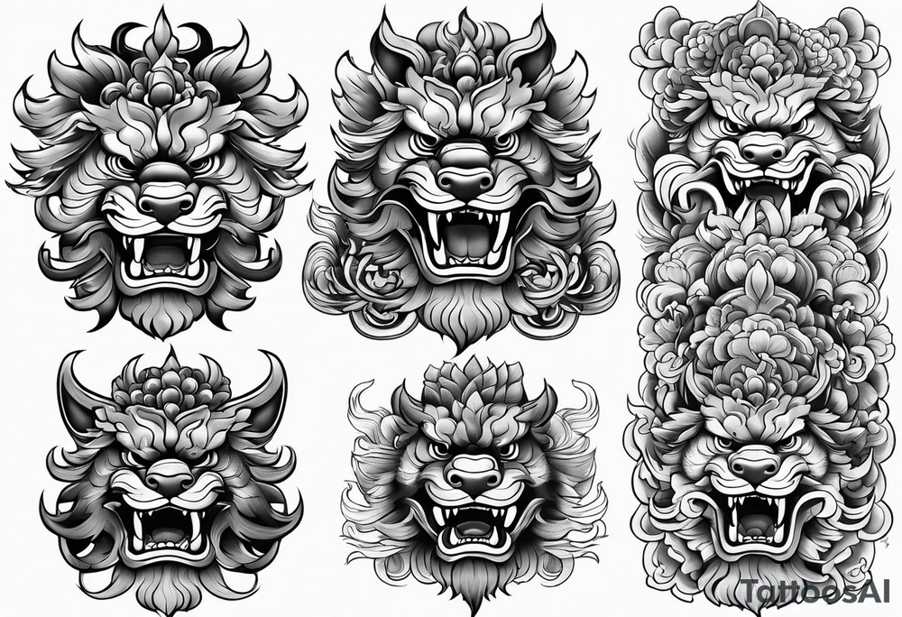 foo dog full body leg sleeve tattoo idea