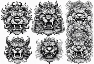 foo dog full body leg sleeve tattoo idea