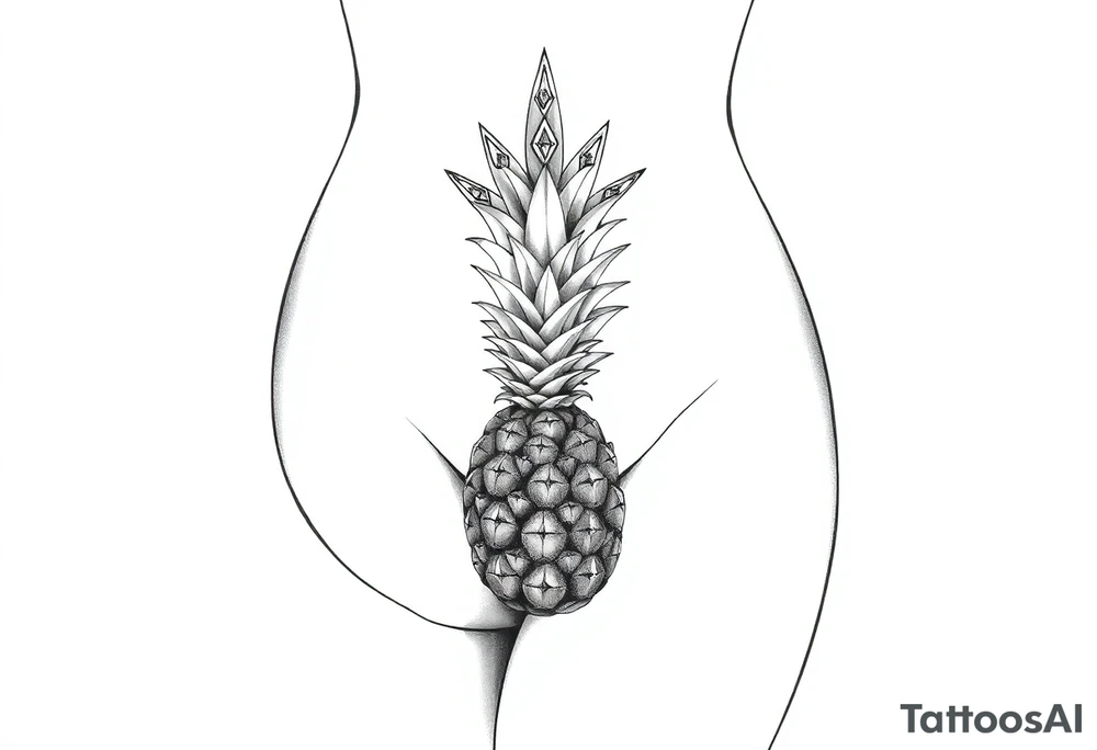 Pubic area vagina and anus using a  pineapple with diamonds, magestic, crown, tattoo idea