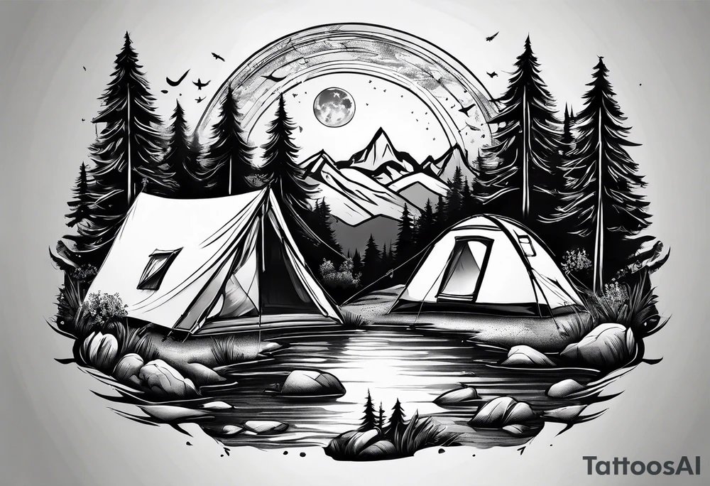 Camping in the forest tattoo idea
