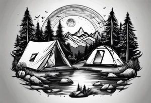 Camping in the forest tattoo idea