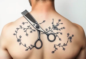 shears with a comb, blow-dryer. then groups of bobby pins randomly placed. with vines weaving thorughout tattoo idea