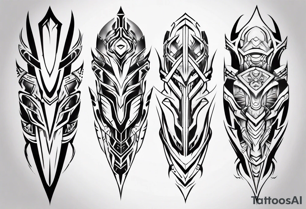 Futuristic leg armor tattoo idea