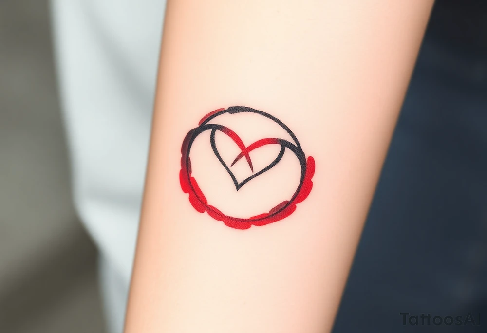The rune of love enclosed in an infinity symbol, symbolizing everlasting affection, in black and deep red. tattoo idea
