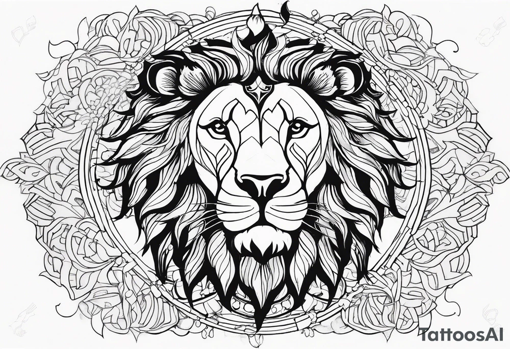 25cm lion and sun most black for covering tattoo idea