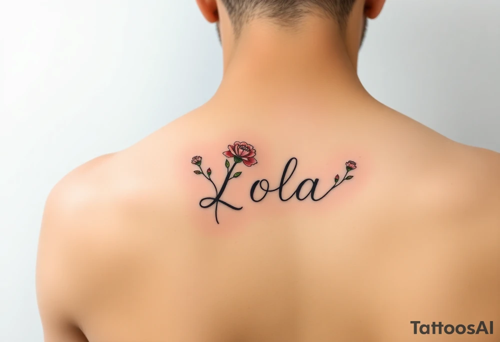 The name Lola  with colored carnations tattoo idea