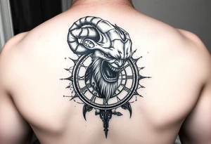 Cronos devorando el tiempo: puede incluir un reloj roto, engranajes y el rostro de Cronos, ideal en blanco y negro. tattoo idea
