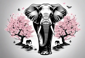 Elephant with cherry blossom tree tattoo idea