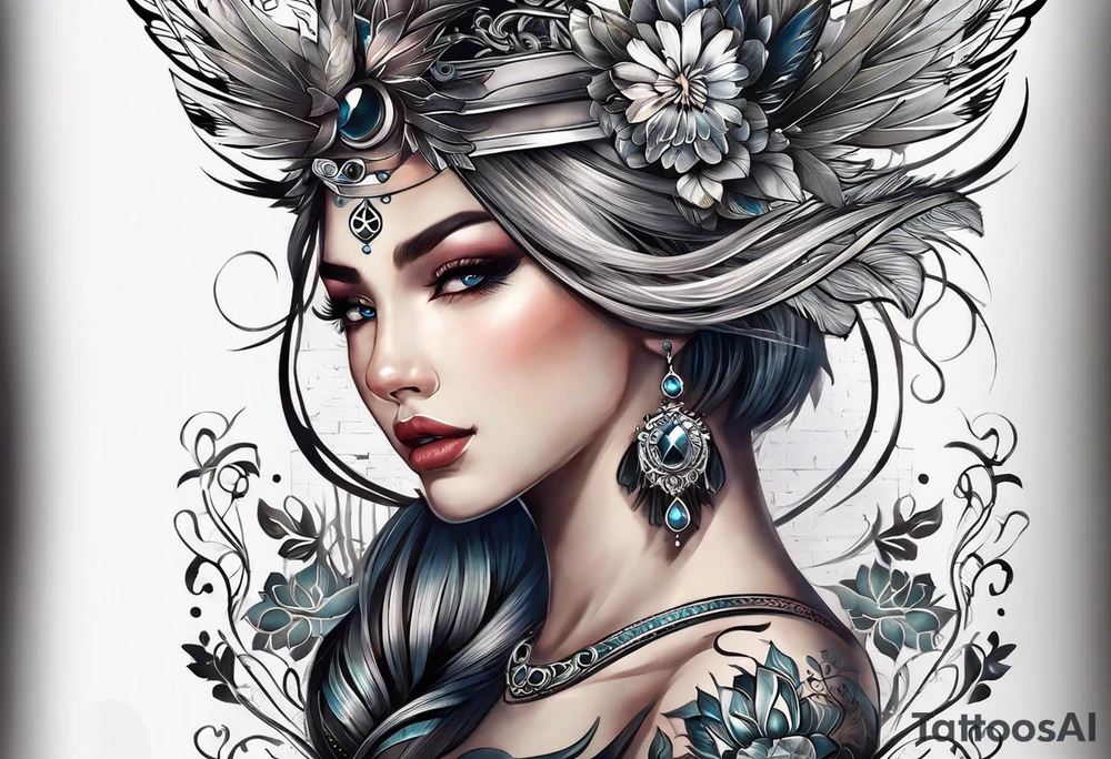 Нежные тонкие пионы с линиями и центральной звездой tattoo idea